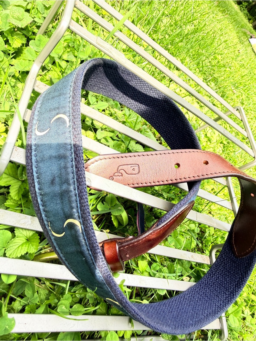 Vineyard Vines Navy Blue and Brown Leather Accent Belt Strap